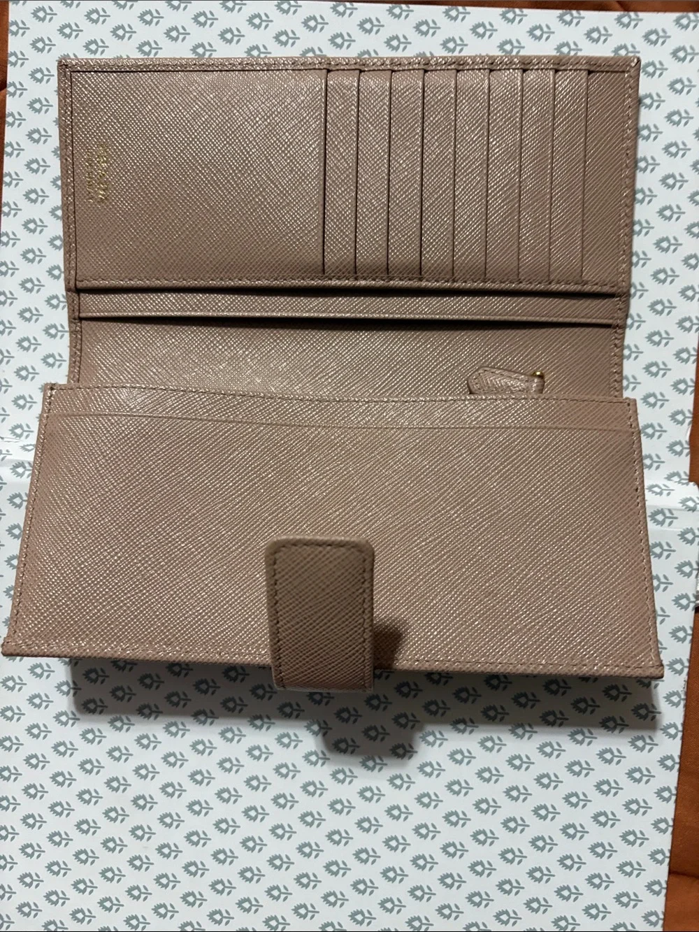 Prada Saffiano Leather Wallet in Taupe Box and Dust Bag included